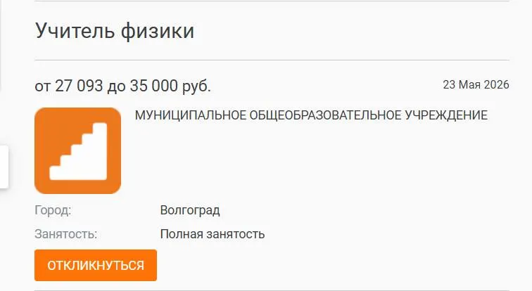 В школе №93 физику год преподавали учителя других предметов: объявление о вакансии с зарплатой 27 000 рублей разместили, но кандидата найти не удалось. Руководители связывают проблему с низкими окладами и выгоранием кадров.