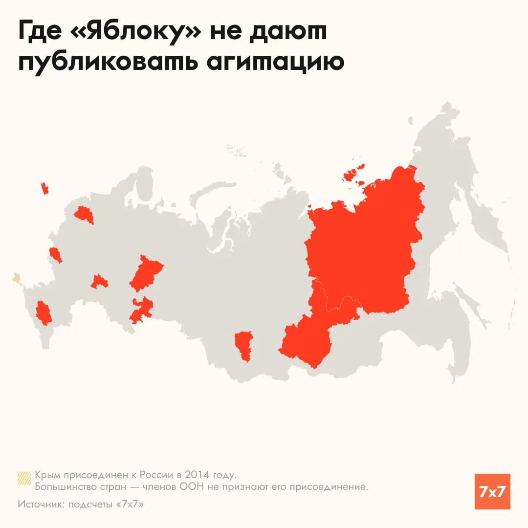 Кандидаты от партии «Яблоко» сталкиваются с запретами региональных медиа размещать агитацию и предвыборную программу в десяти регионах.